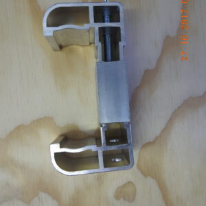 Aluminium trussing component with adjustable clamp for hand railing installation, suitable for event staging and structural support applications.