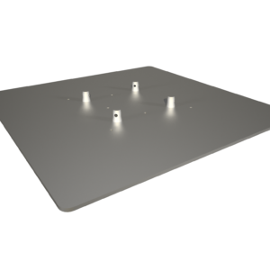 Aluminium universal baseplate with four mounting points, designed for secure trussing and support in professional event and structural applications.
