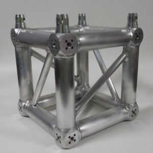 Aluminium V290 Quad Corner trussing component for event rigging and structural support, featuring robust cylindrical tubes and precise joint connectio.