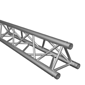 Aluminium trussing segment with triangular bracing, used for supporting lighting, audio, and staging equipment in event production and engineering set.